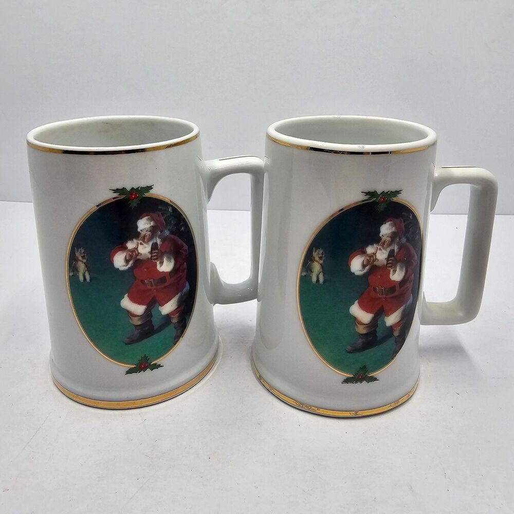 Vintage 1996 COCA-COLA Collector Edition Santa Christmas Mugs 4.5" Set Of 2